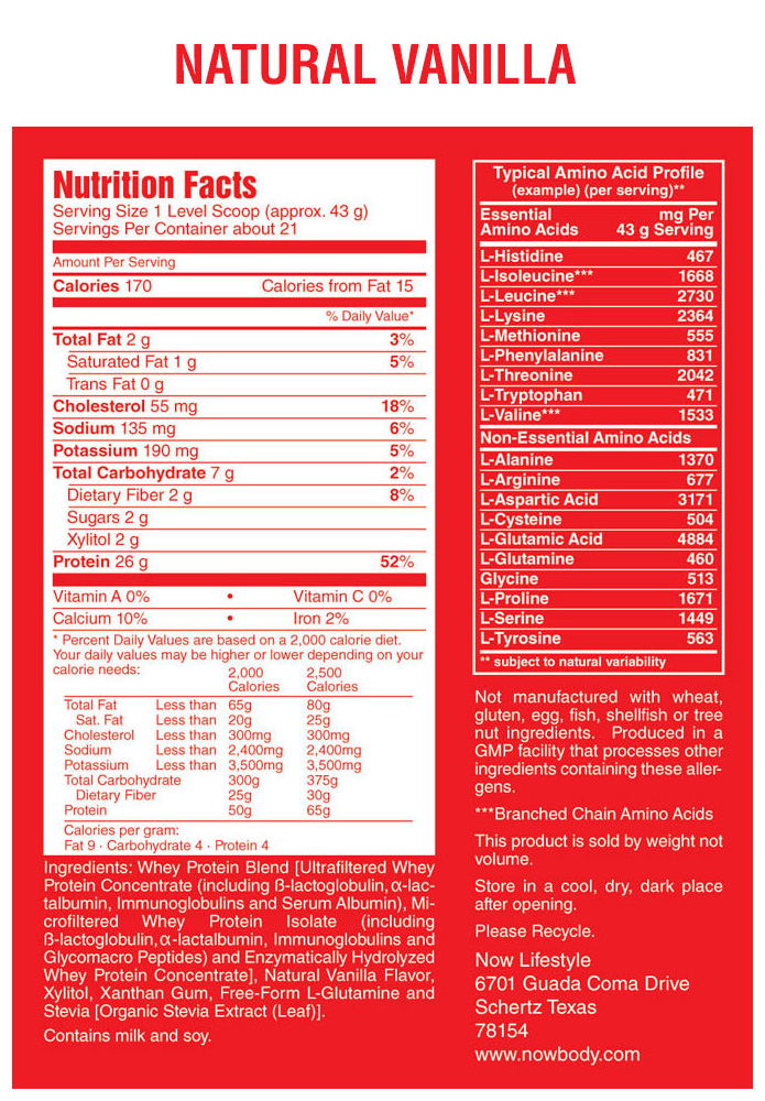 nutrition facts protein vanilla